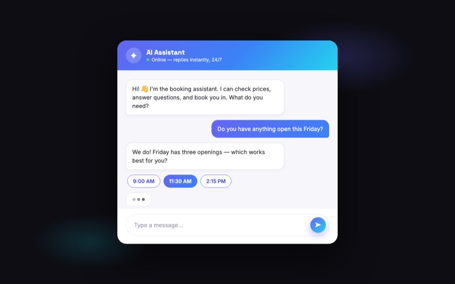 An AI assistant handling a customer call and booking an appointment
