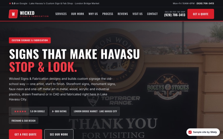 A bold custom website we built for a signage and fabrication shop