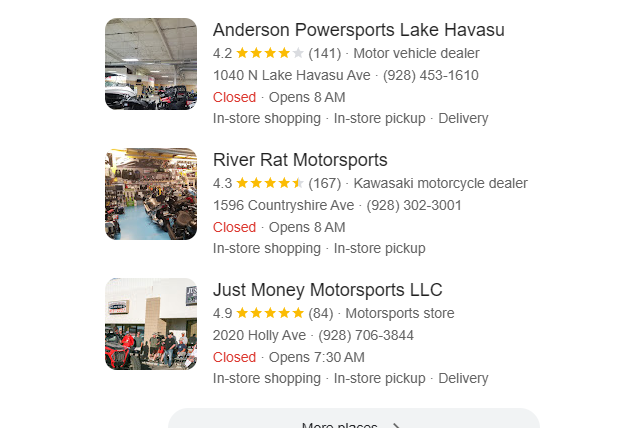 Google search results with local businesses ranked at the top