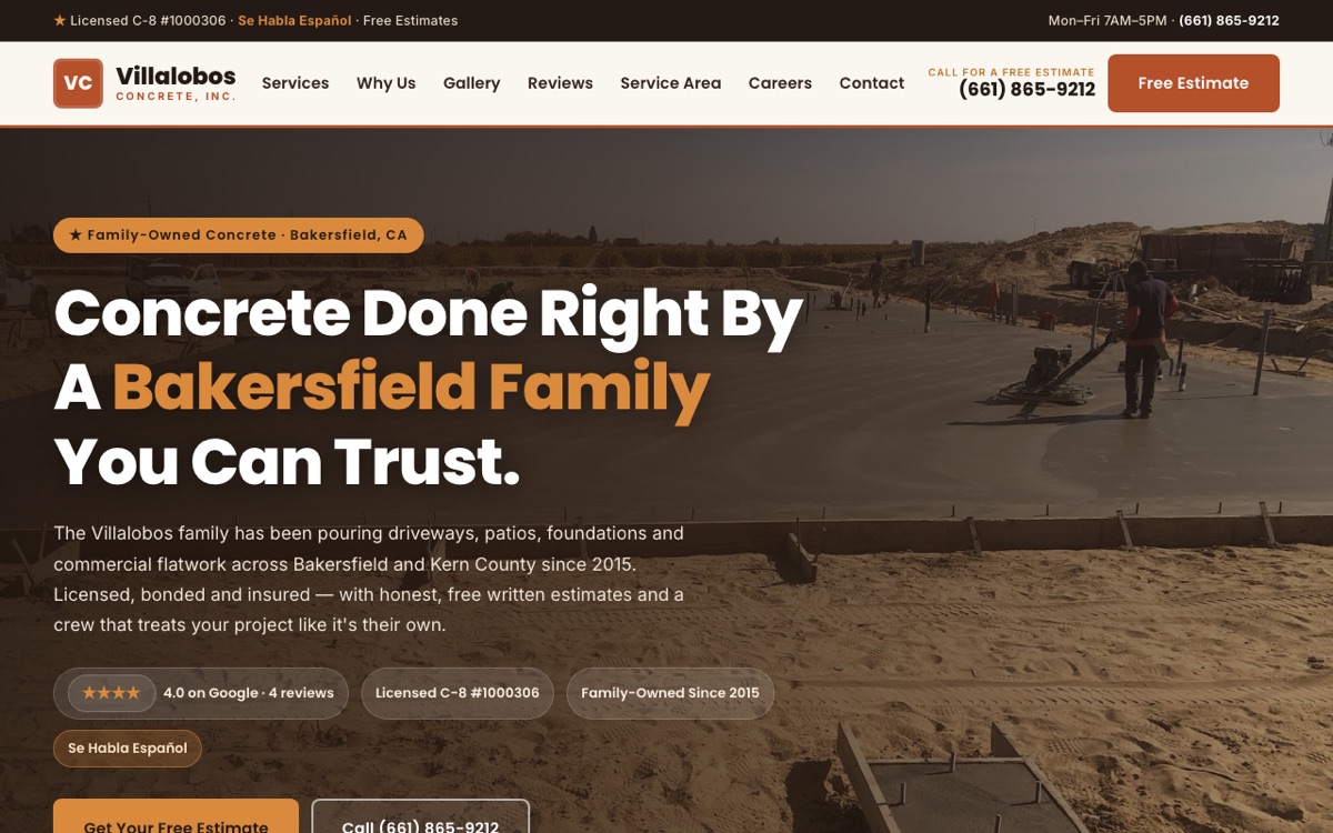 Villalobos Concrete — family concrete contractor website