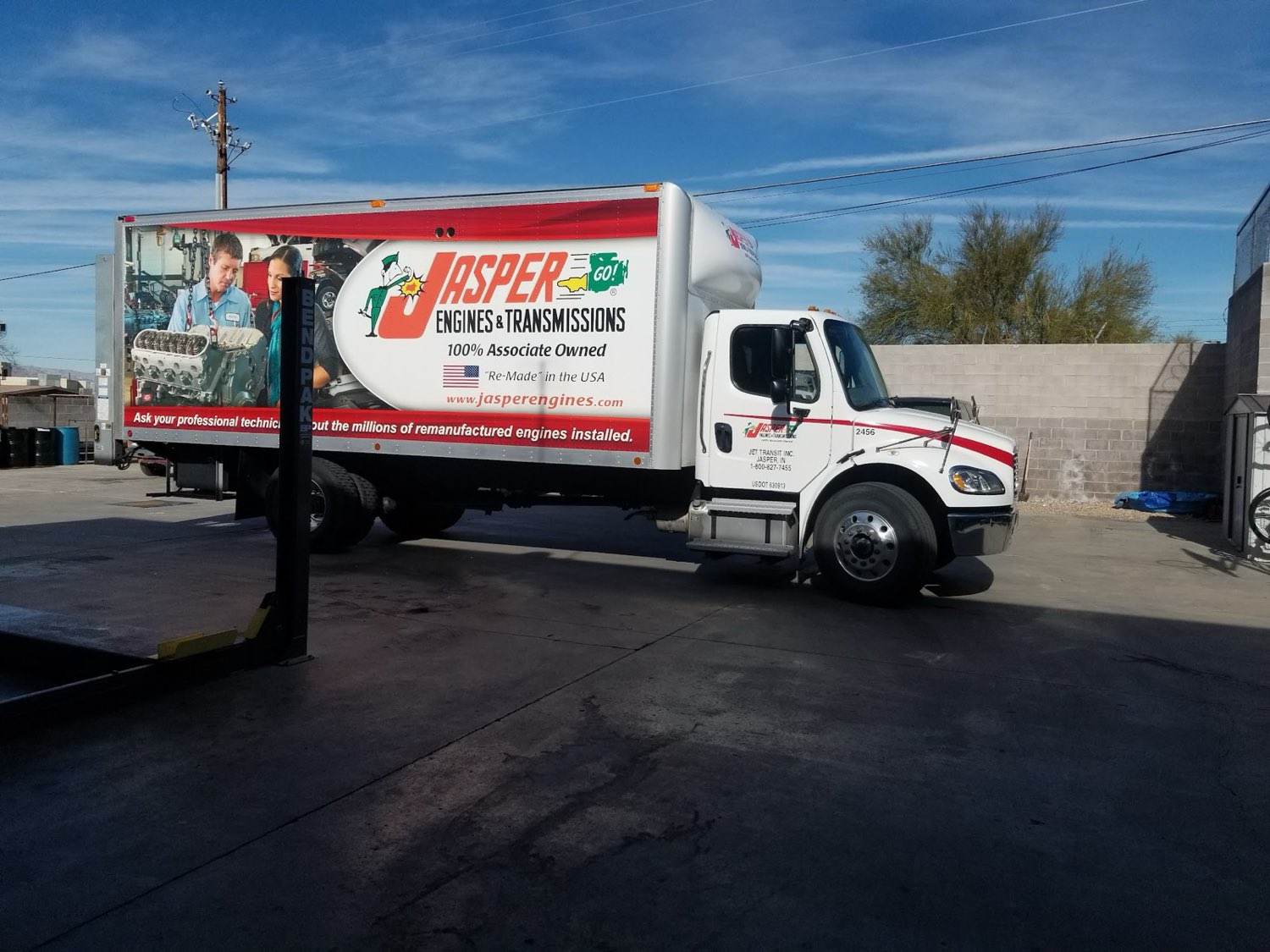 JASPER Engines & Transmissions delivery truck outside Autoworks